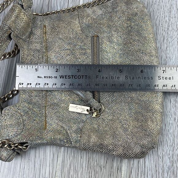 Foley & Corinna Iridescent Glittery Gold Chain Link Handle Crossbody Small Purse - Picture 11 of 12